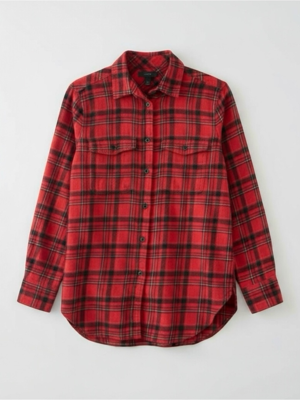 J.Crew Boyfriend Flannel Red Black Plaid Button-Up Shirt Womens 0 | 100% Cotton